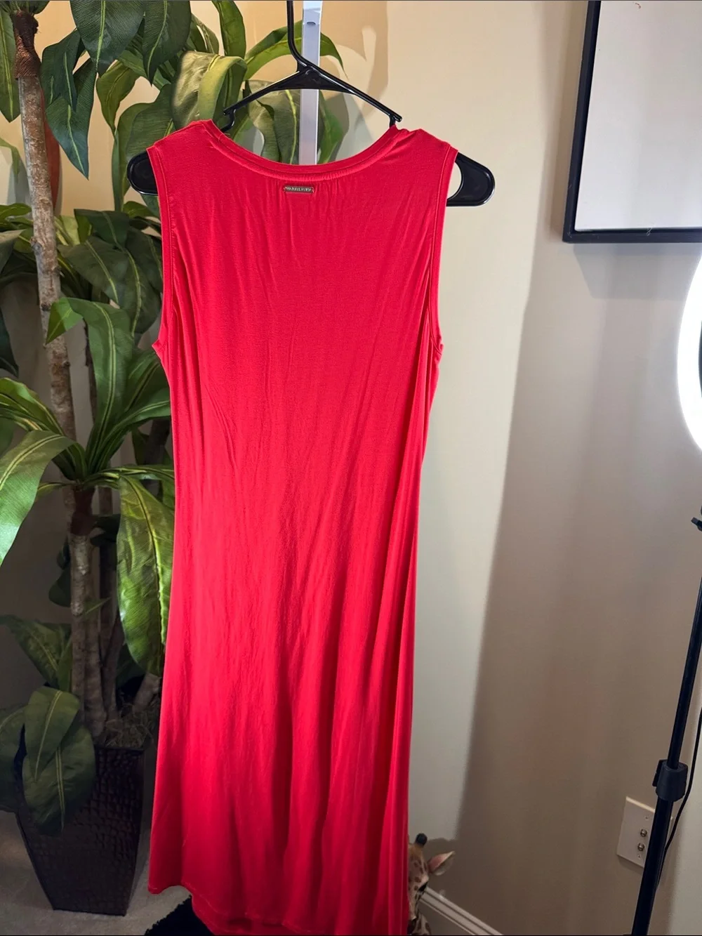 Red Sleeveless Draped Midi Dress -Ruched side with small side splits. Size M New